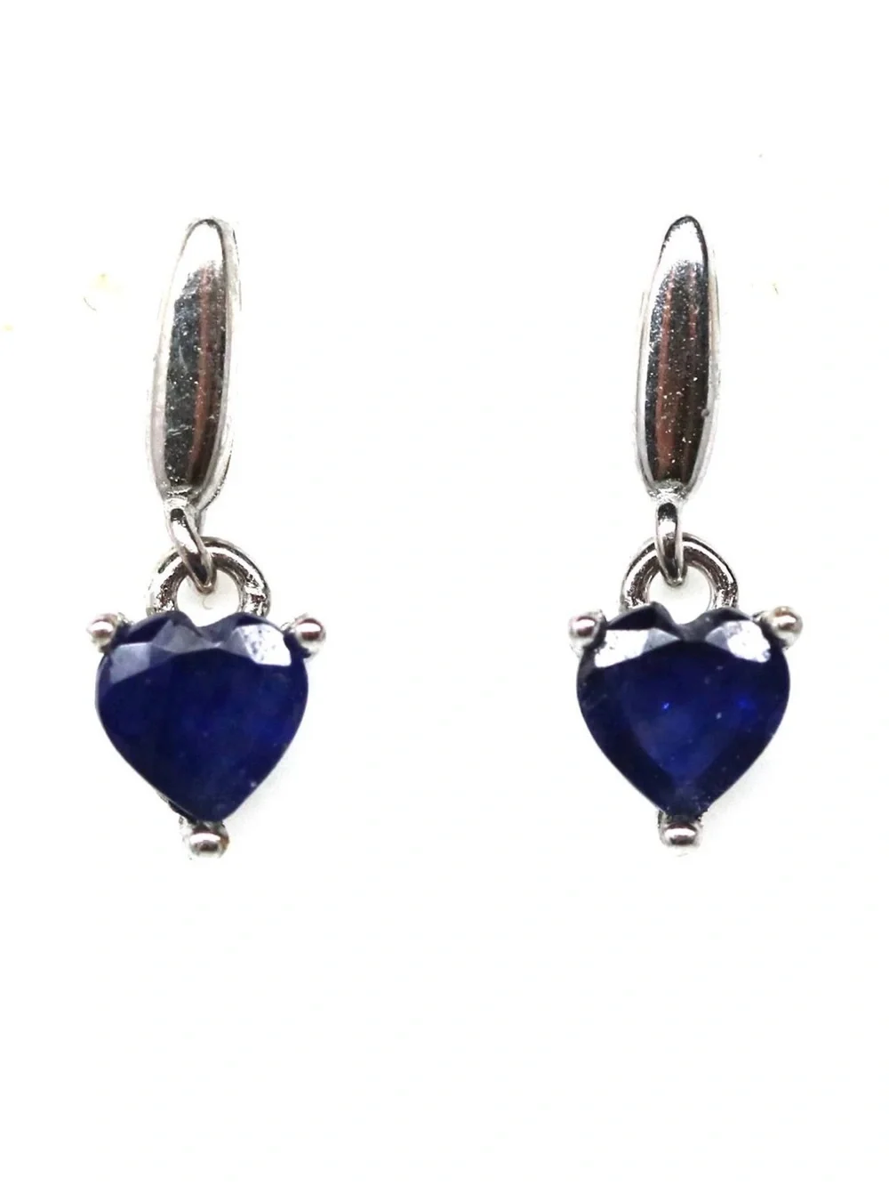 Set!  Natural Blue Sapphire 6mm Heart Earrings & Pendant Necklace 925 Sterling